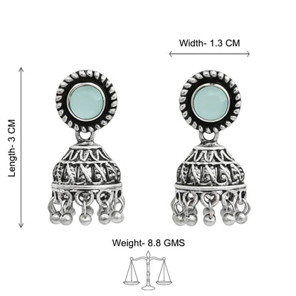 Mint Stone Oxidised Jhumki Earring (Mint)
