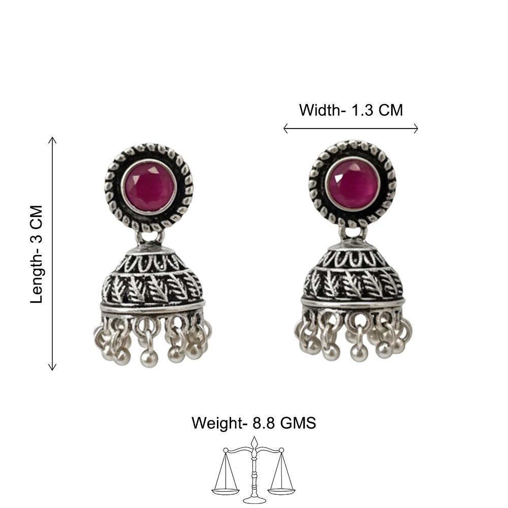 Red Stone Oxidized Jhumki Earrings