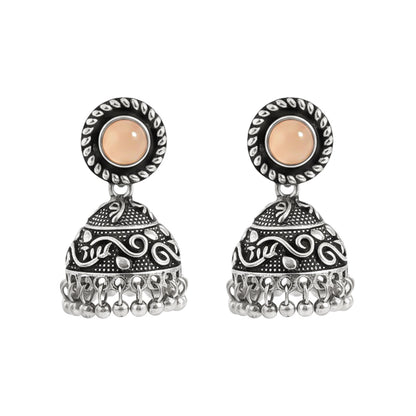 Light Orange Stone Oxidized Jhumki Earrings
