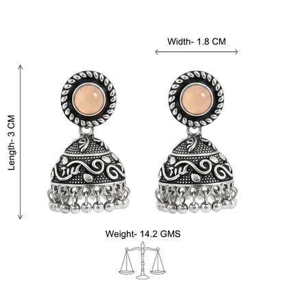 Light Orange Stone Oxidised Jhumki Earring