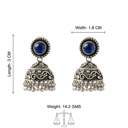 Blue Stone Oxidized Jhumki Earrings
