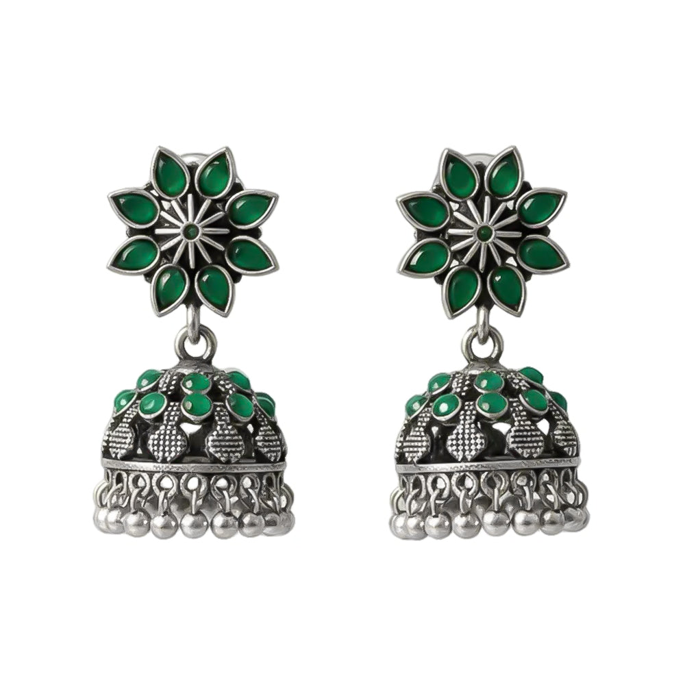 flower-shaped top with petal-like Green stones