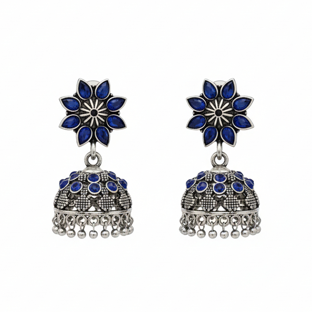 flower-shaped top with petal-like blue stones