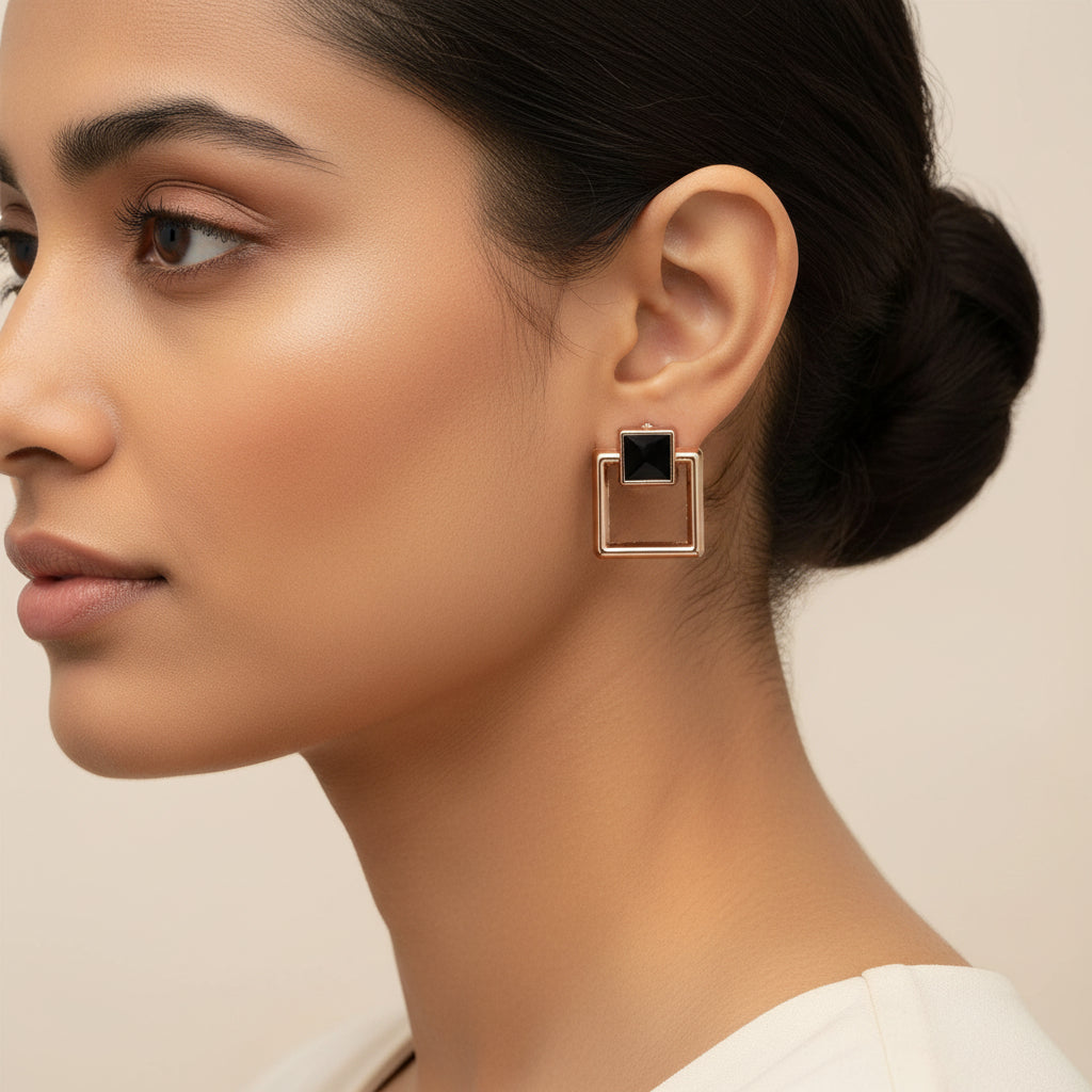 Golden Edge- Stone studded dangler earrings