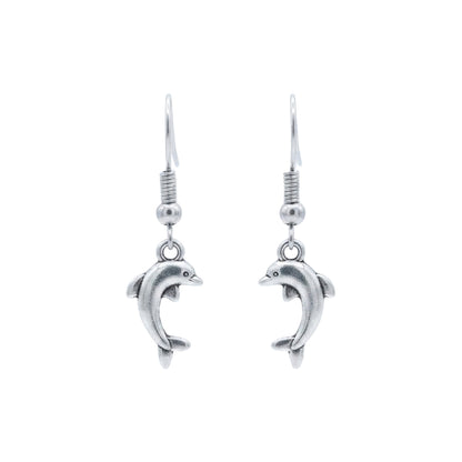 Silver-Toned Dolphin Shape Drop & Dangle Earring