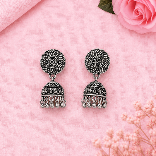 Oxidized Spiral Jhumka Earrings