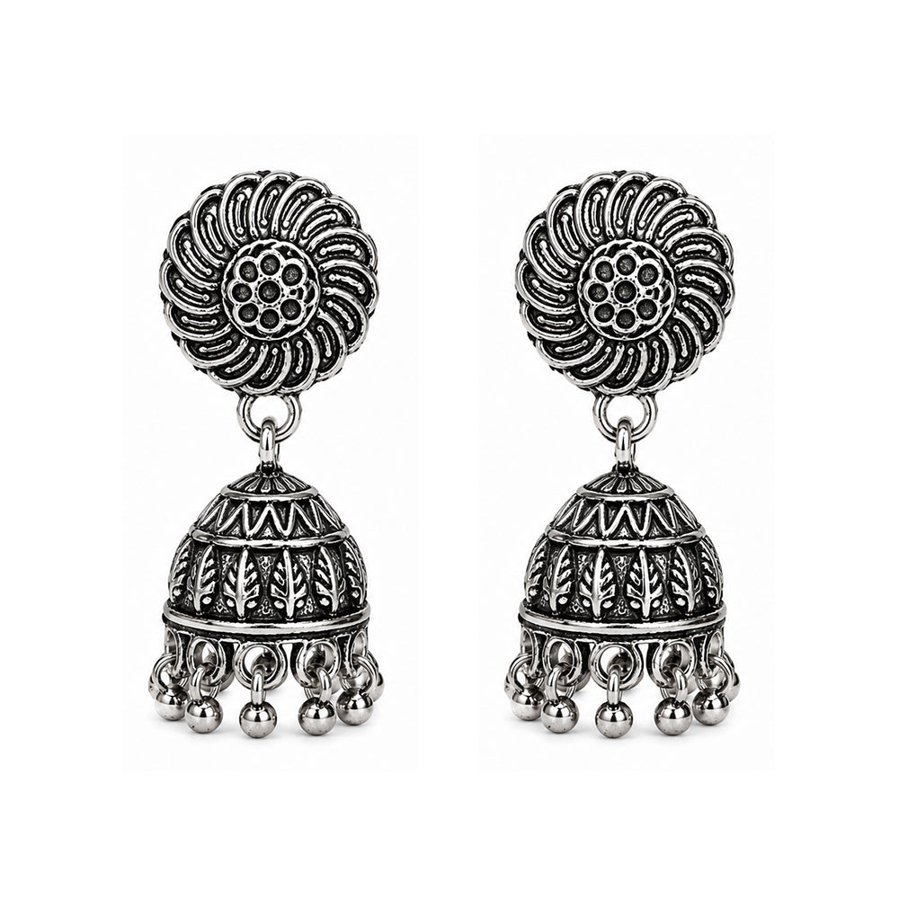 Oxidized Spiral Jhumka Earrings