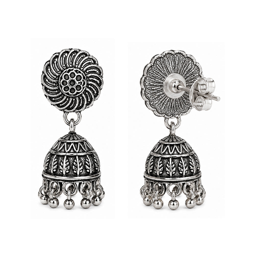 Oxidized Spiral Jhumka Earrings