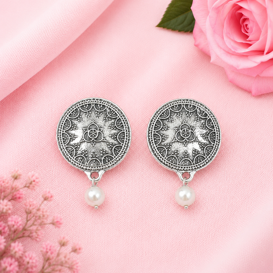 Antique Mandala Pearl Drop Earrings