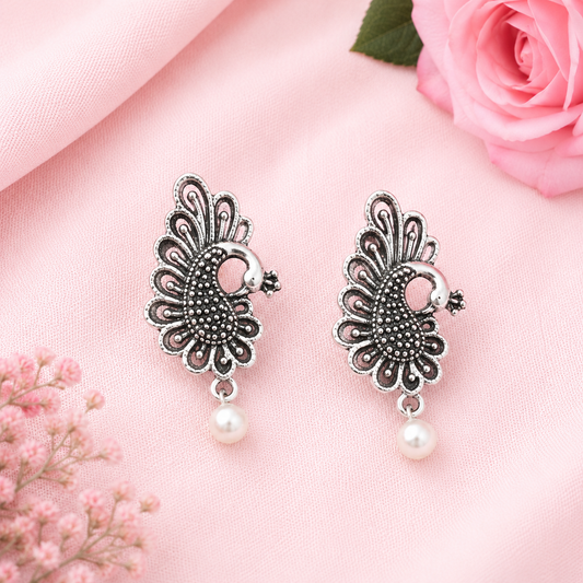 Oxidized Peacock Pearl Danglers