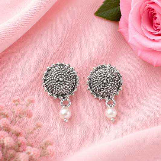 Antique Silver Pearl Danglers