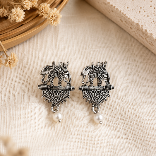 Royal Elephant Pearl Drop Earrings
