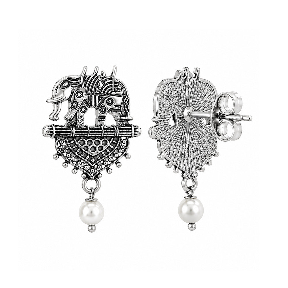 Royal Elephant Pearl Drop Earrings
