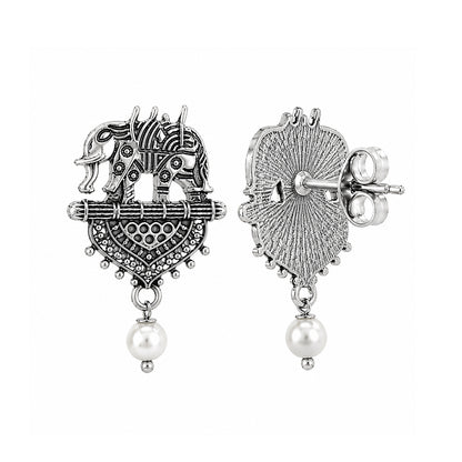 Royal Elephant Pearl Drop Earrings