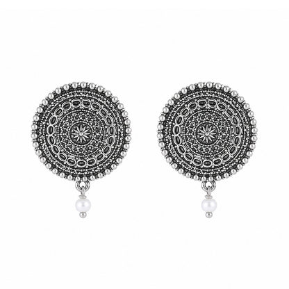 Round Oxidized Pearl Drop Earrings