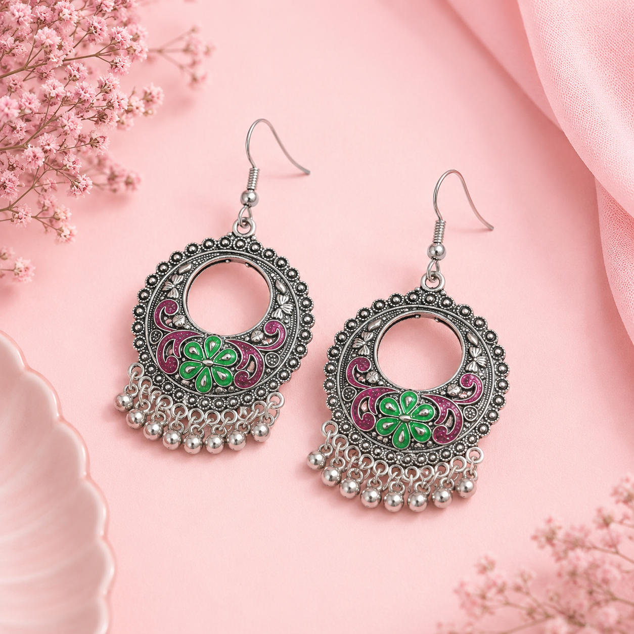 Meher Bloom Oxidised Pearl Earrings