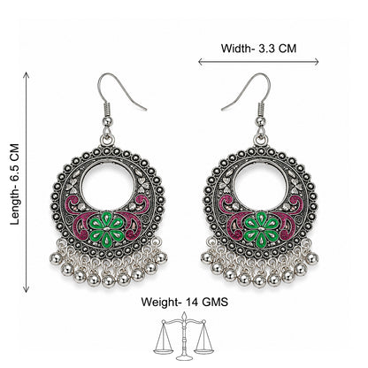 Red Green Floral Meenakari Round Earrings