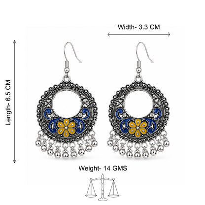 Blue yellow Floral Meenakari Round Earrings