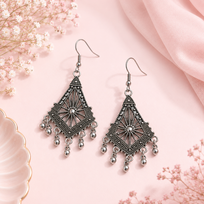 Black Floral Filigree Pearl Drop Earrings