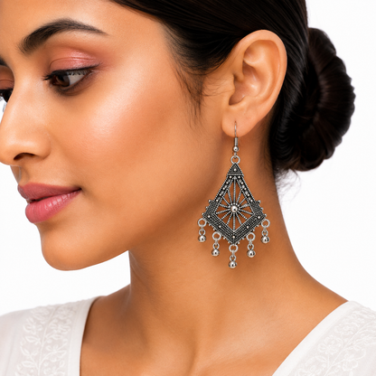 Black Floral Filigree Pearl Drop Earrings