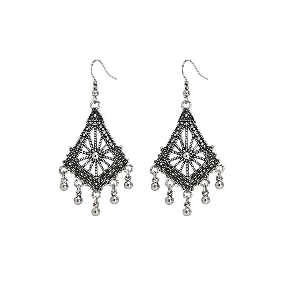 Black Floral Filigree Pearl Drop Earrings