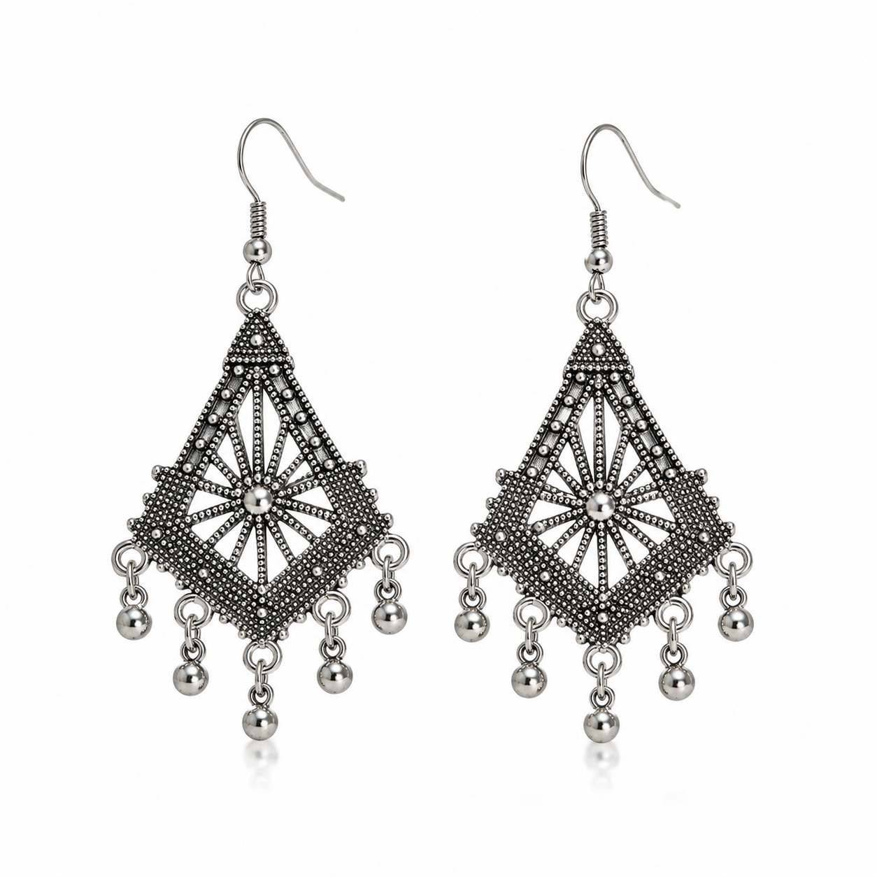 Black Floral Filigree Pearl Drop Earrings