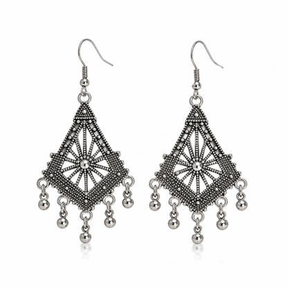 Black Floral Filigree Pearl Drop Earrings