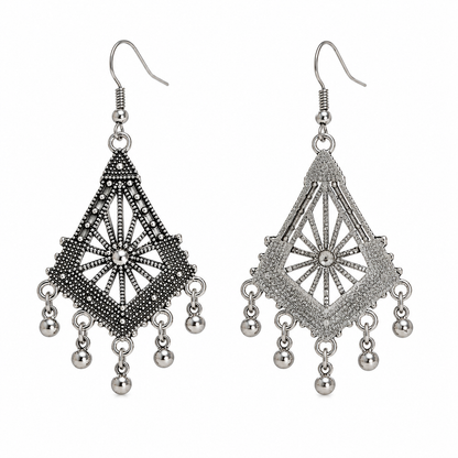 Black Floral Filigree Pearl Drop Earrings