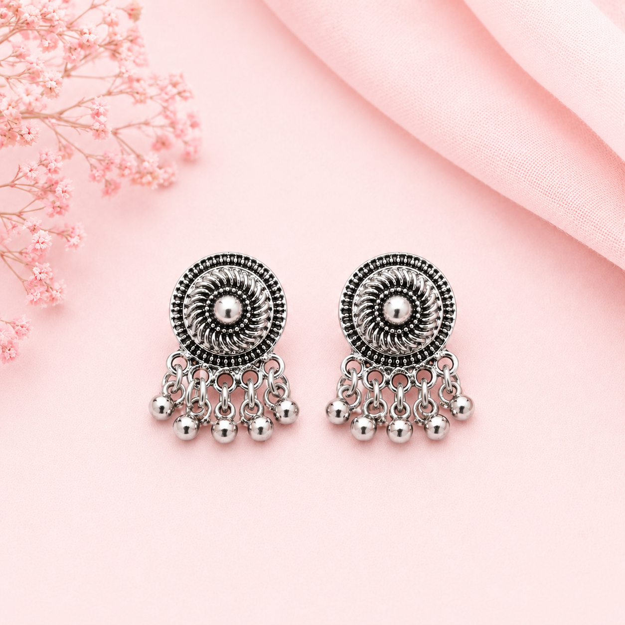 Elegant Silver Bead Fringe Earrings