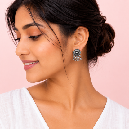 Elegant Silver Bead Fringe Earrings