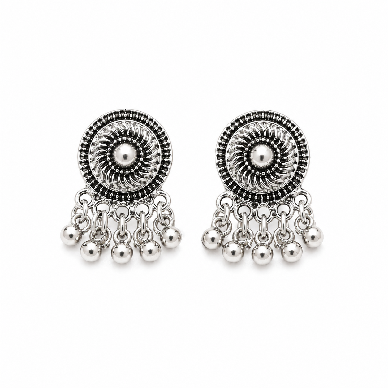Elegant Silver Bead Fringe Earrings