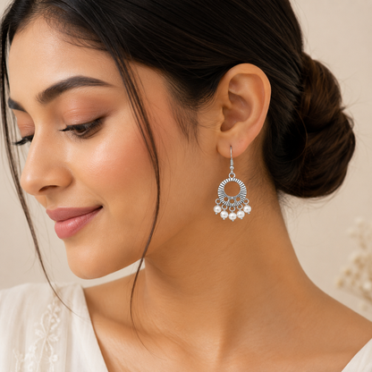 Silver Pearl Charm Earrings