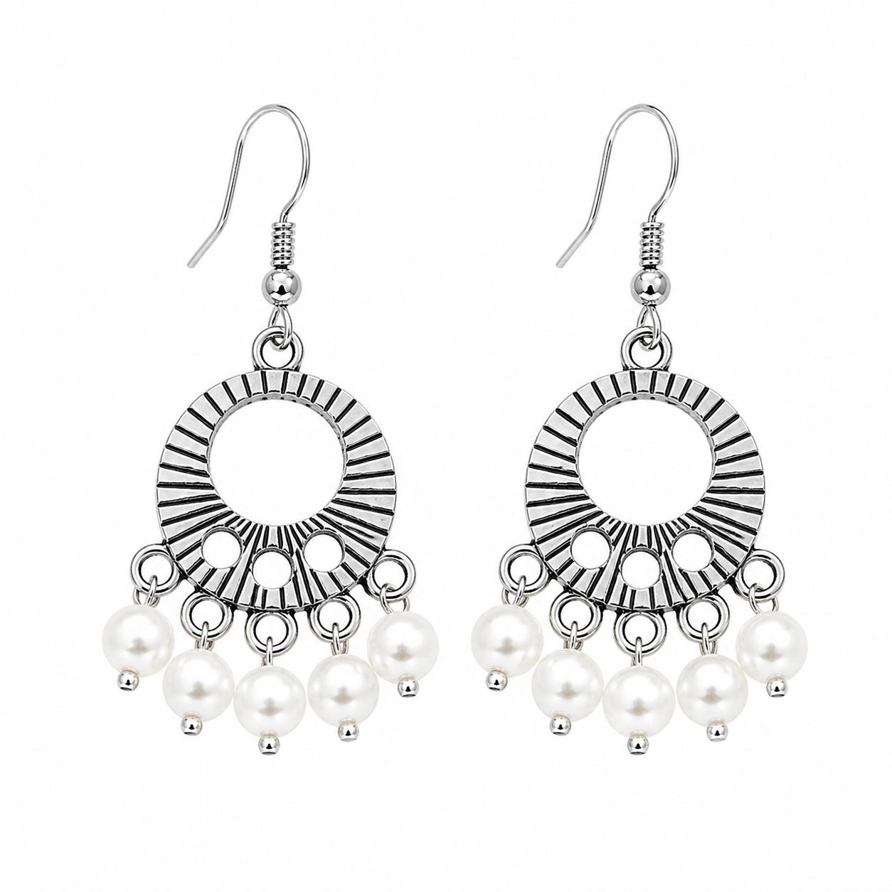 Silver Pearl Charm Earrings