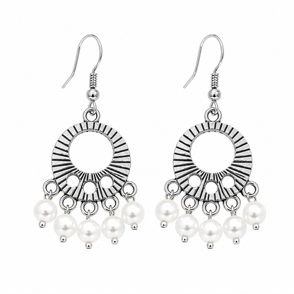Silver Pearl Charm Earrings