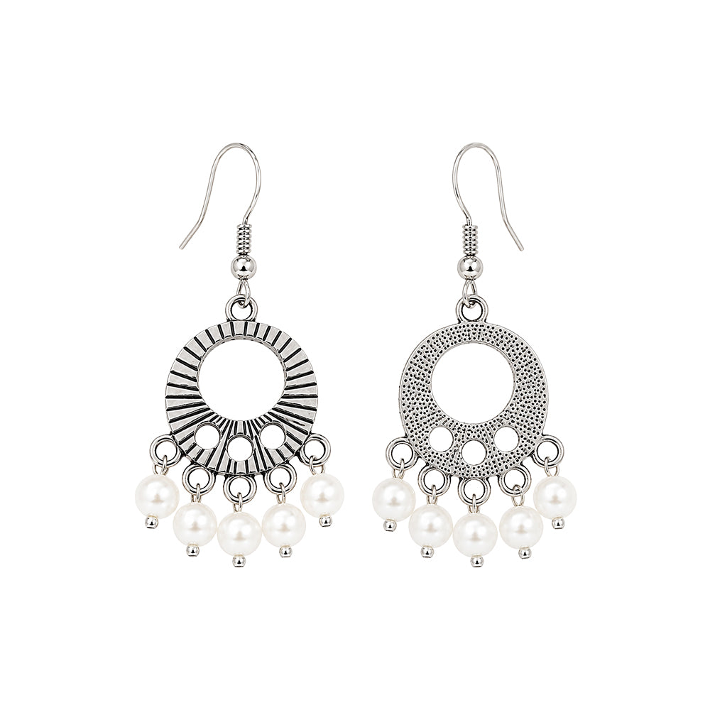 Silver Pearl Charm Earrings