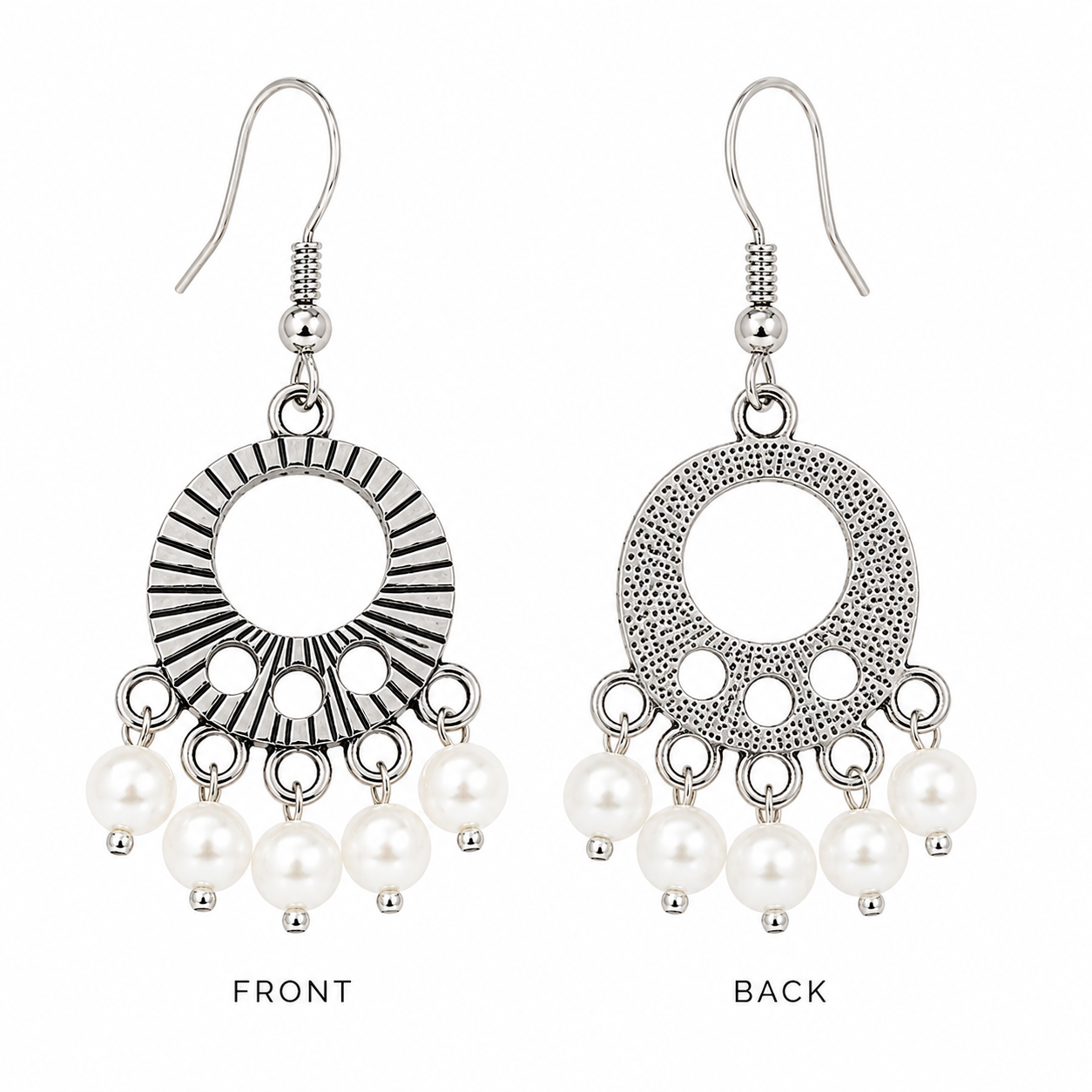 Silver Pearl Charm Earrings