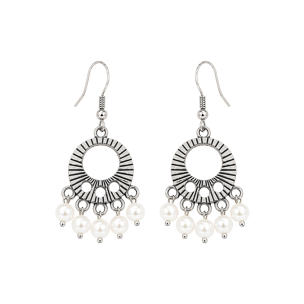 Silver Pearl Charm Earrings