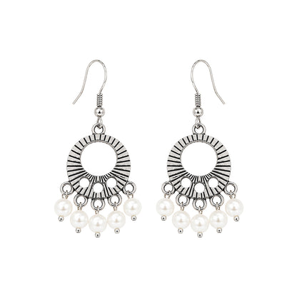 Silver Pearl Charm Earrings