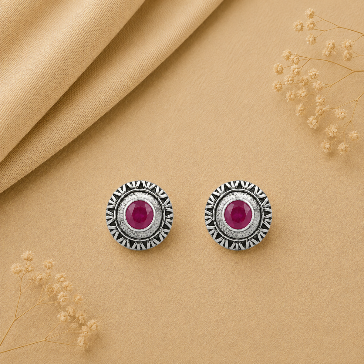Round Oxidized Pearl Drop Earrings
