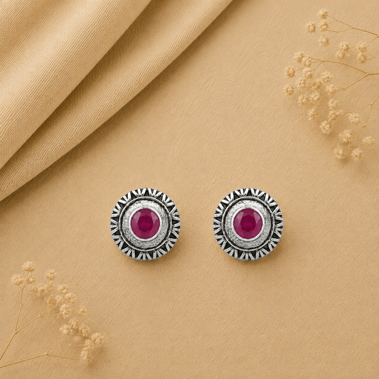 Round Oxidized Pearl Drop Earrings