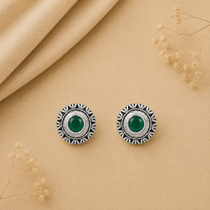 Round Oxidized Pearl Drop Earrings