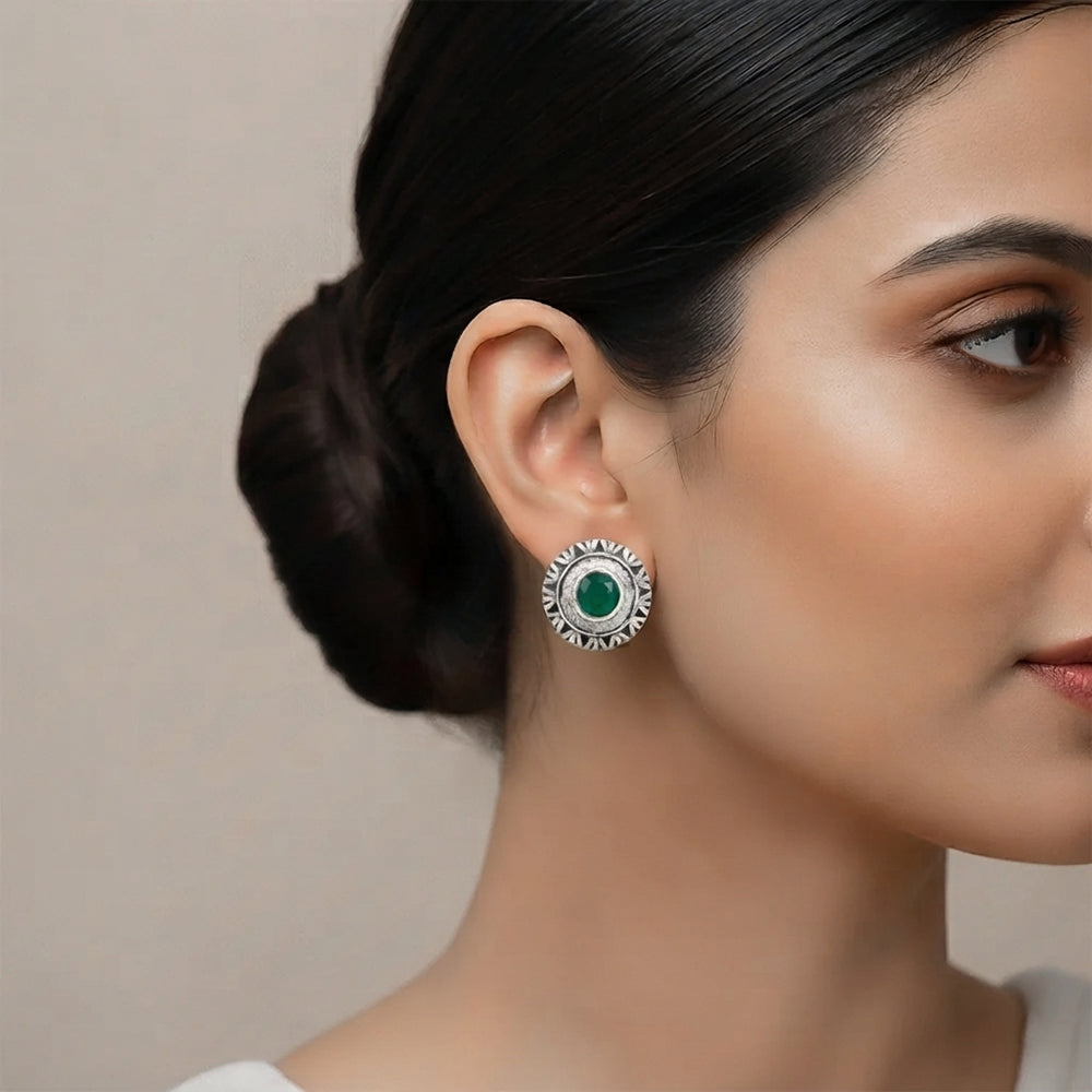 Round Oxidized Pearl Drop Earrings