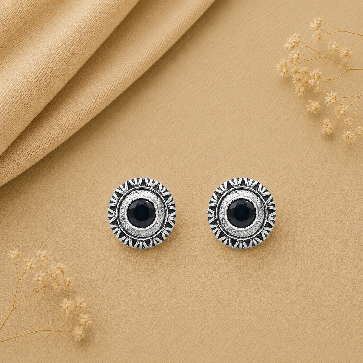 Round Oxidized Pearl Drop Earrings
