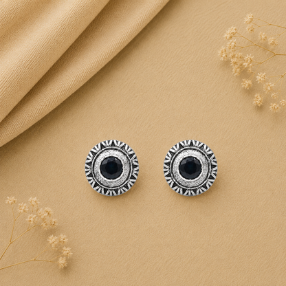 Round Oxidized Pearl Drop Earrings