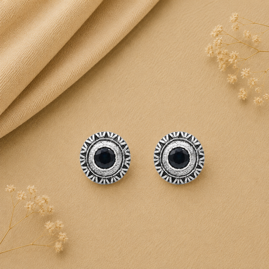 Round Oxidized Pearl Drop Earrings