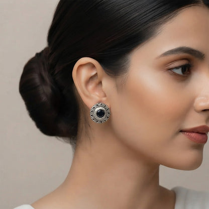 Round Oxidized Pearl Drop Earrings
