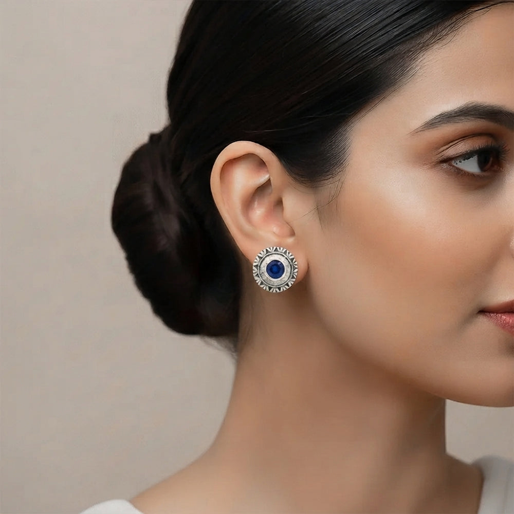 Round Oxidized Pearl Drop Earrings