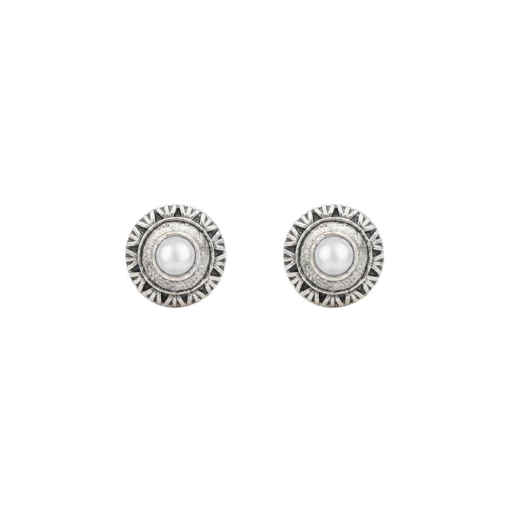 Round Oxidized Pearl Drop Earrings