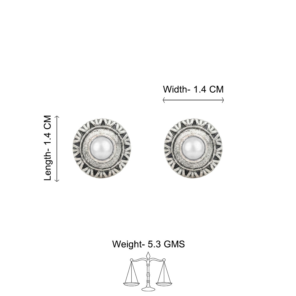 Round Oxidized Pearl Drop Earrings