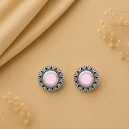 Round Oxidized Pearl Drop Earrings